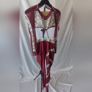 Burgundy Sequin-Trim Performance Jumpsuit